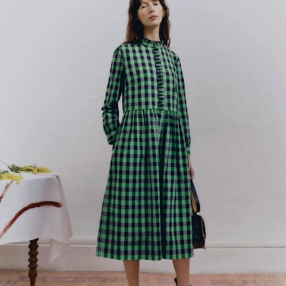 Toast Dresses & Skirts - Toast Plaid Ruffle Button Up Dress